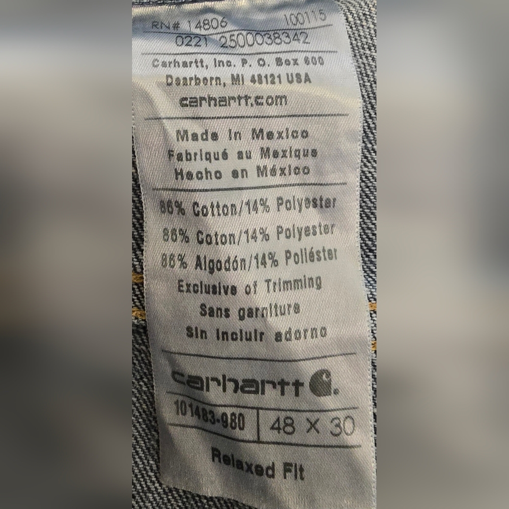 Carhartt Men's Size 48 X 30 Relaxed Fit Jeans Medium Wash 5 Pocket Workwear NWT - Picture 8 of 9